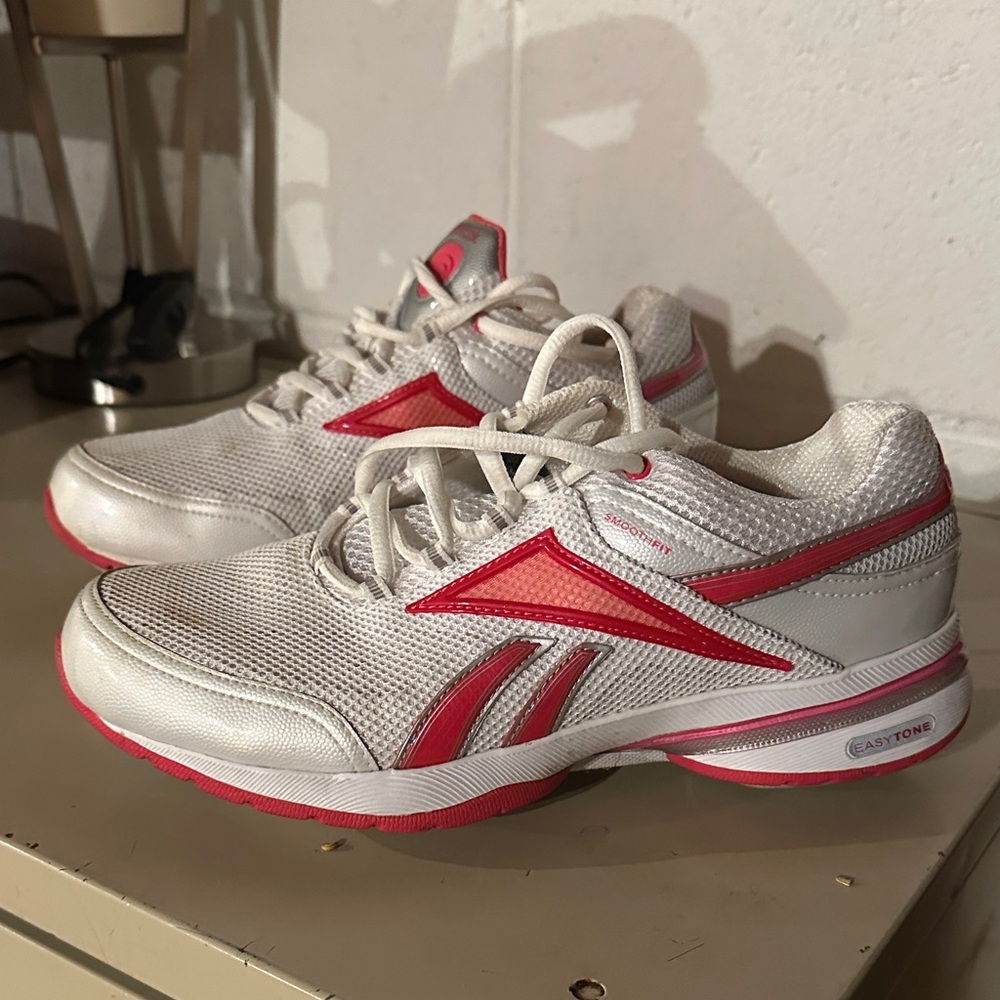 Reebok White and Red Mesh Sneakers